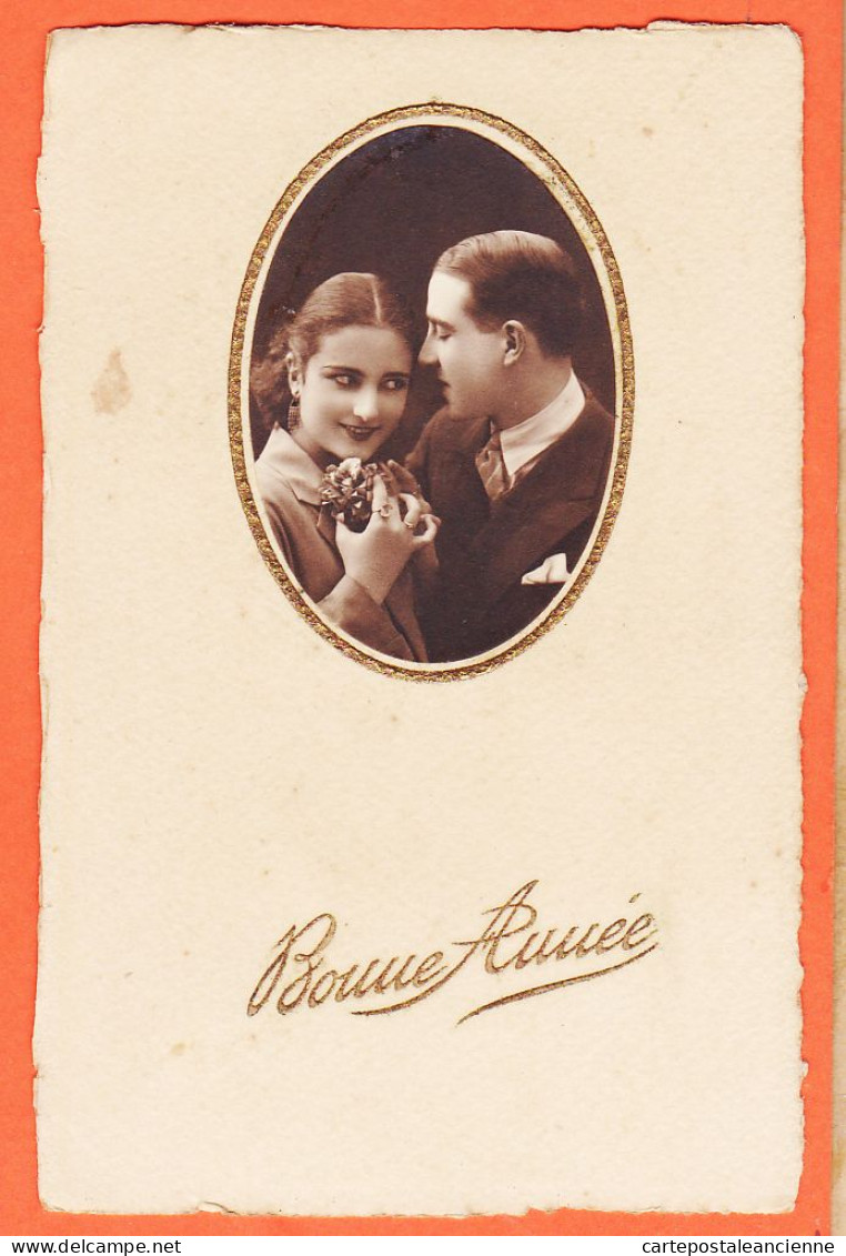 28200 / ⭐ ◉ BONNE ANNEE Ajouti Médaillon Véritable Photographie Portrait De Couple (3) CPA ARS 1920s - Neujahr