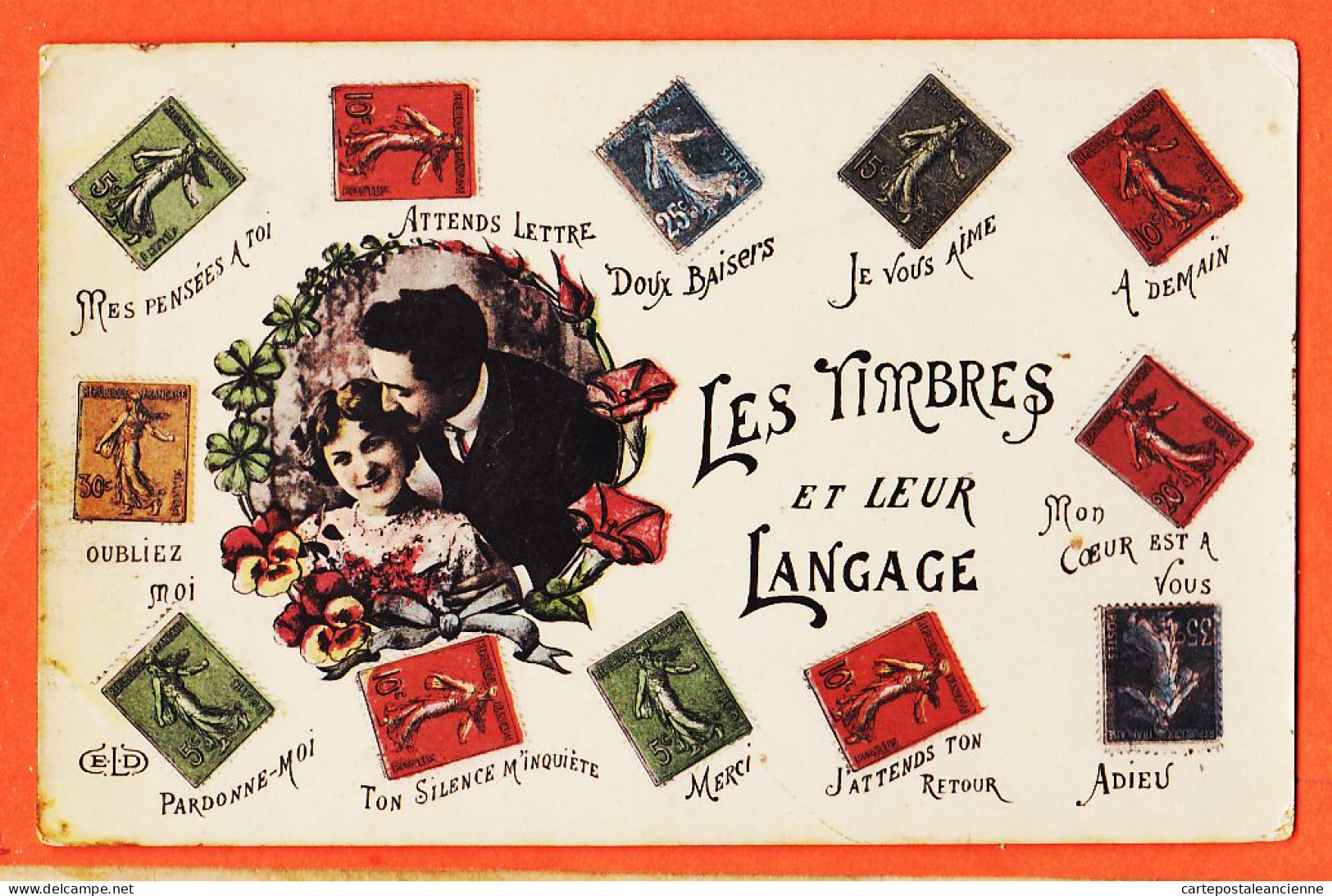 28055 / LES TIMBRES Et Leur LANGAGE 1909 à Henriette IMART Rue Fermat Castres - E.L.D LE DELEY - Timbres (représentations)