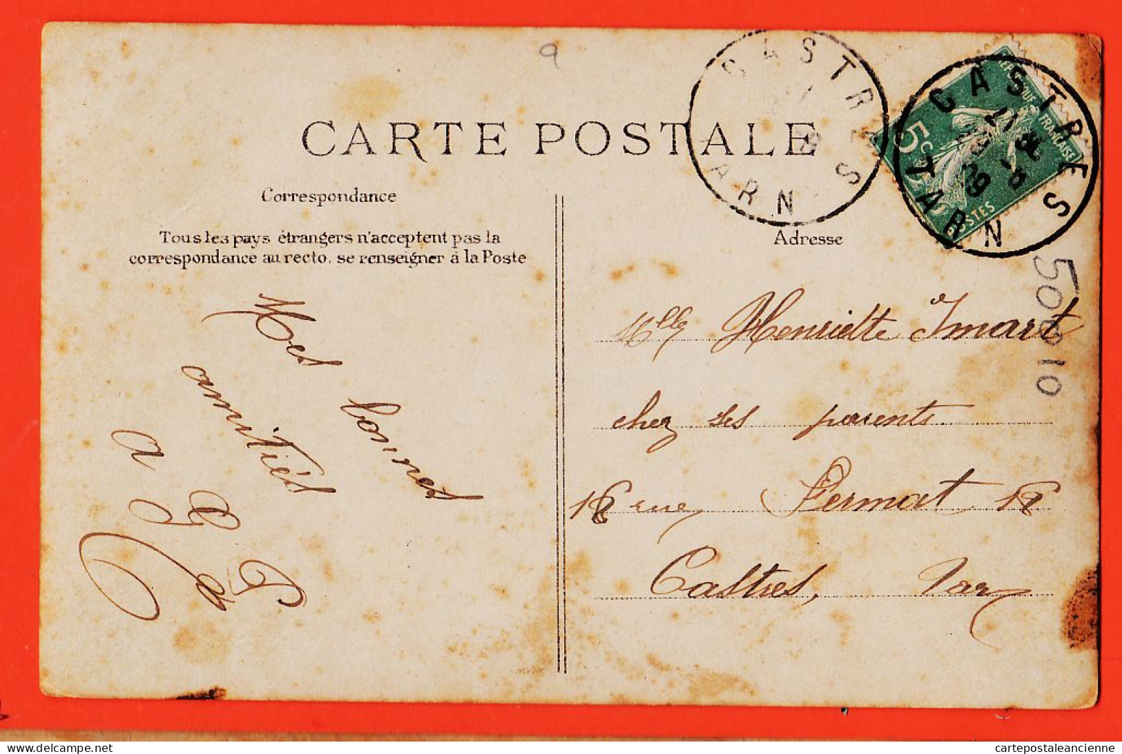 28055 / LES TIMBRES Et Leur LANGAGE 1909 à Henriette IMART Rue Fermat Castres - E.L.D LE DELEY - Timbres (représentations)