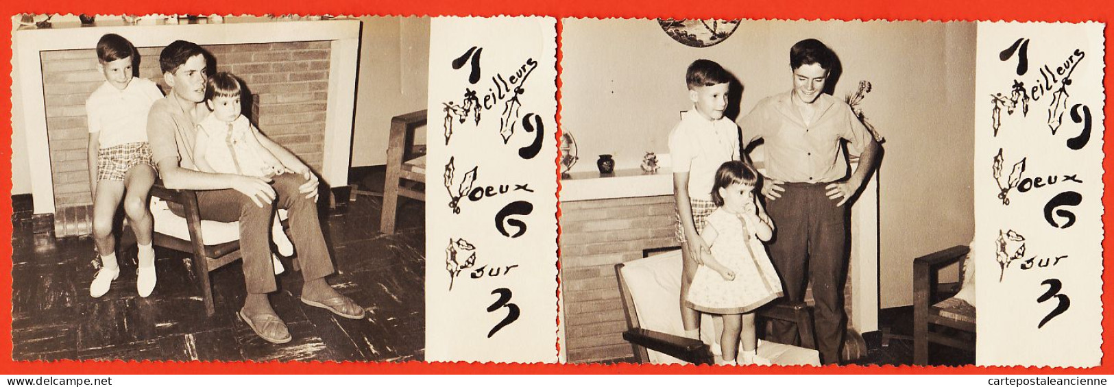 28196 / Curiosité X2 Carte-Photo Lisez DJIBOUTI 3 Enfants Sylvie Jean-Marc-En Pension Ch PERES-MEILLEURS VOEUX 1963  - Nieuwjaar