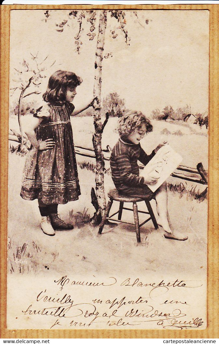 28024 / Dessin D' Enfants (1) AVRIGNY Somme Cachet Perlé 24 Mars 1903 à BLANCHETTE Epicier Pont-Sainte-Maxence N°664 - Dessins D'enfants