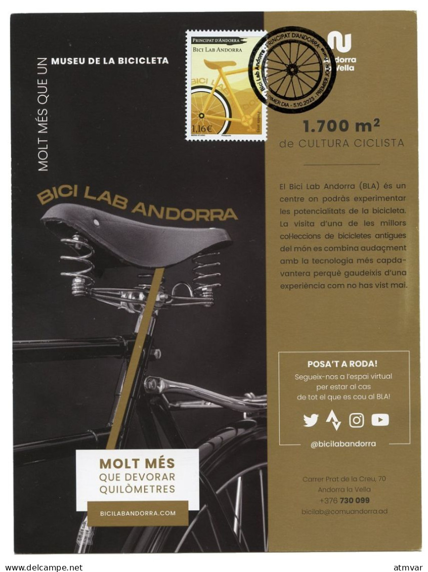 ANDORRA Postes (2023) Carte Maximum Card - Bici Lab Andorra, Bicicleta, Bicyclette, Bicycle, Fahrrad, Fiets - Cartes-Maximum (CM)