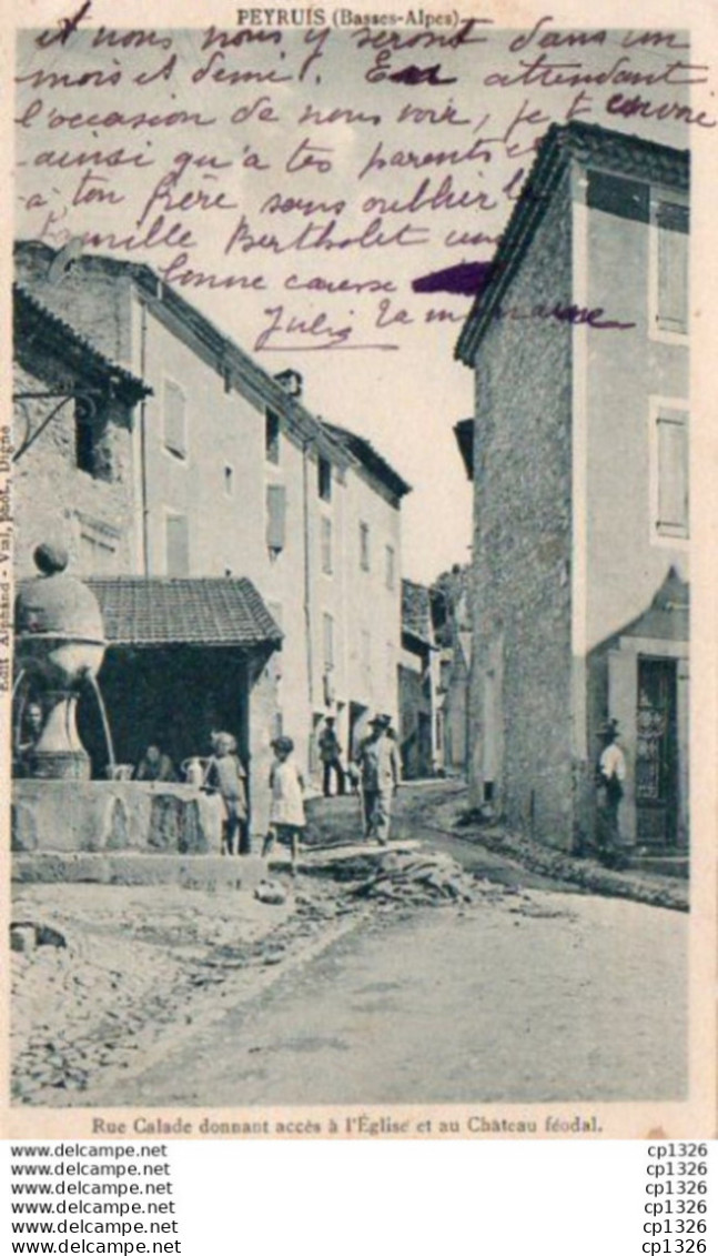 2V6Sm  04 Peyruis Rue Calade Donnant à L'église Et Au Chateau (Félibre Bérard Au Dos) - Other & Unclassified