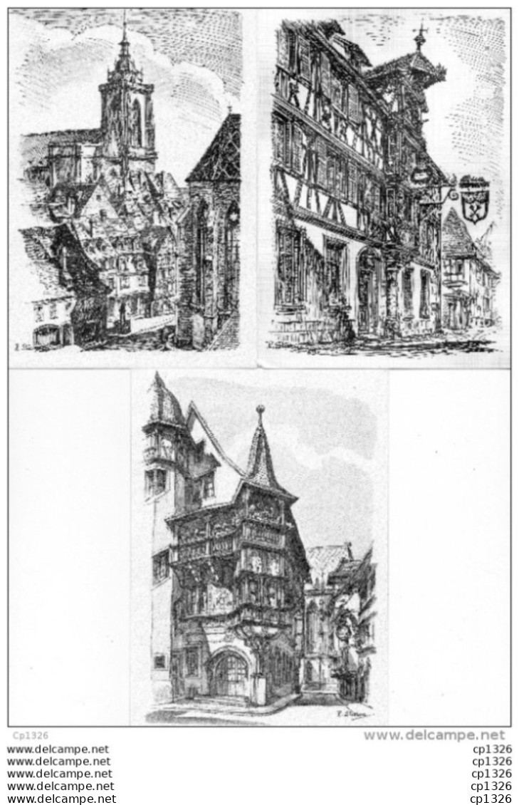55Nja   68 Colmar Maison Pfister Et Cathedrale Turckheim Restaurant Aux 2 Clefs Lot De 3 Cp Illustrateur Sturuy - Colmar