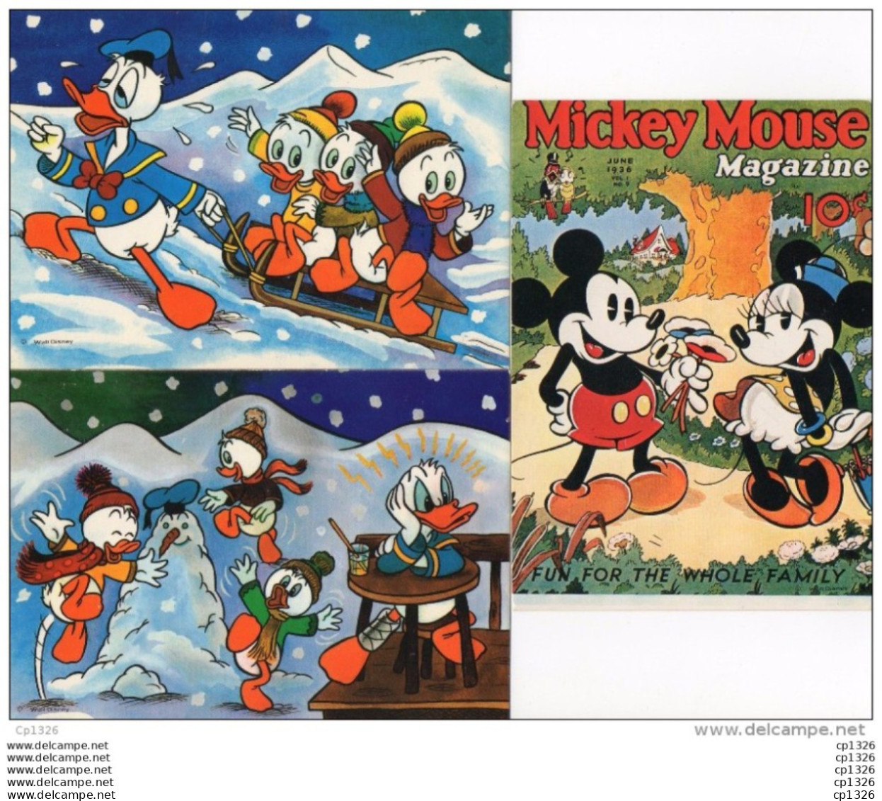 55Nja   Walt Disney Donald Riri Fifi Loulou Mickey Minnie Lot De 3 Cp - Comicfiguren