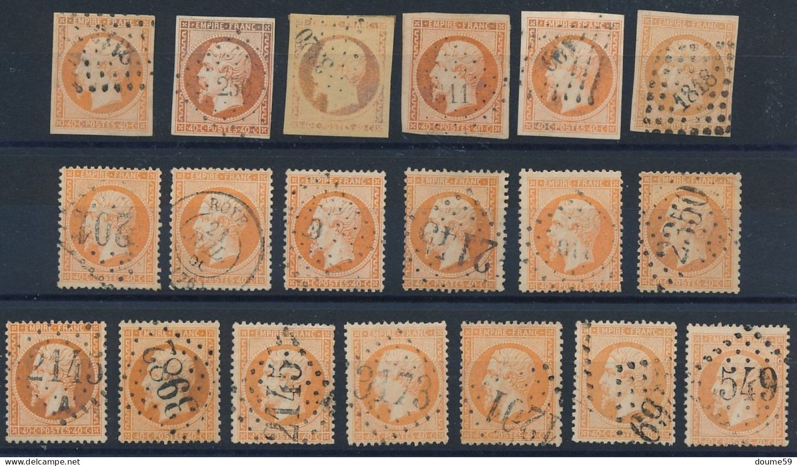 A-737: FRANCE:   Lot Napoléon Obl N° 16(6)-23(13)   Pour étude Du 40c - 1853-1860 Napoléon III