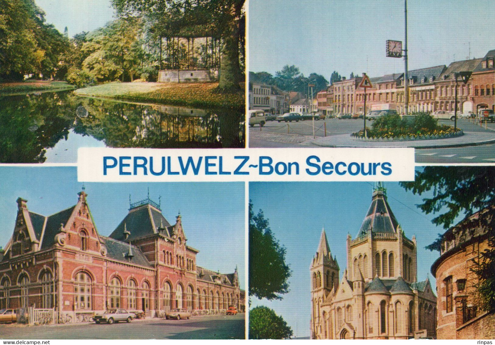 (Belgique) PERULWELZ Bon Secours Multivues Eglise Gare Bahnhof Voiture Automobile Car 2cv 4L R4 DS R16 1981 - Péruwelz