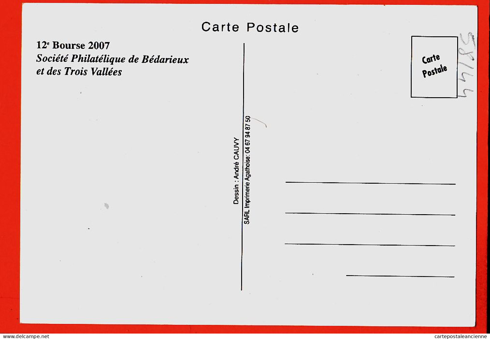 35824 / BEDARIEUX 34-Hérault 12e Bourse 21-10-07 Société Philatélique Des TROIS 3 VALLES 2007 Dessin André CAUVY - Bedarieux