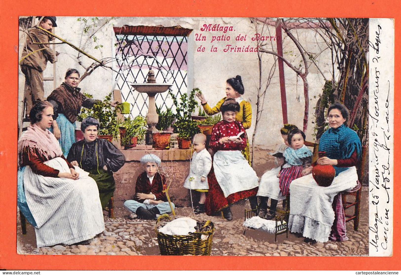 35749 / Rare MALAGA Andalucía Patio Barrio TRINIDAD 1909 à Elisa SALVAING Rue Soreze Revel  - PURGER 2407 - Málaga