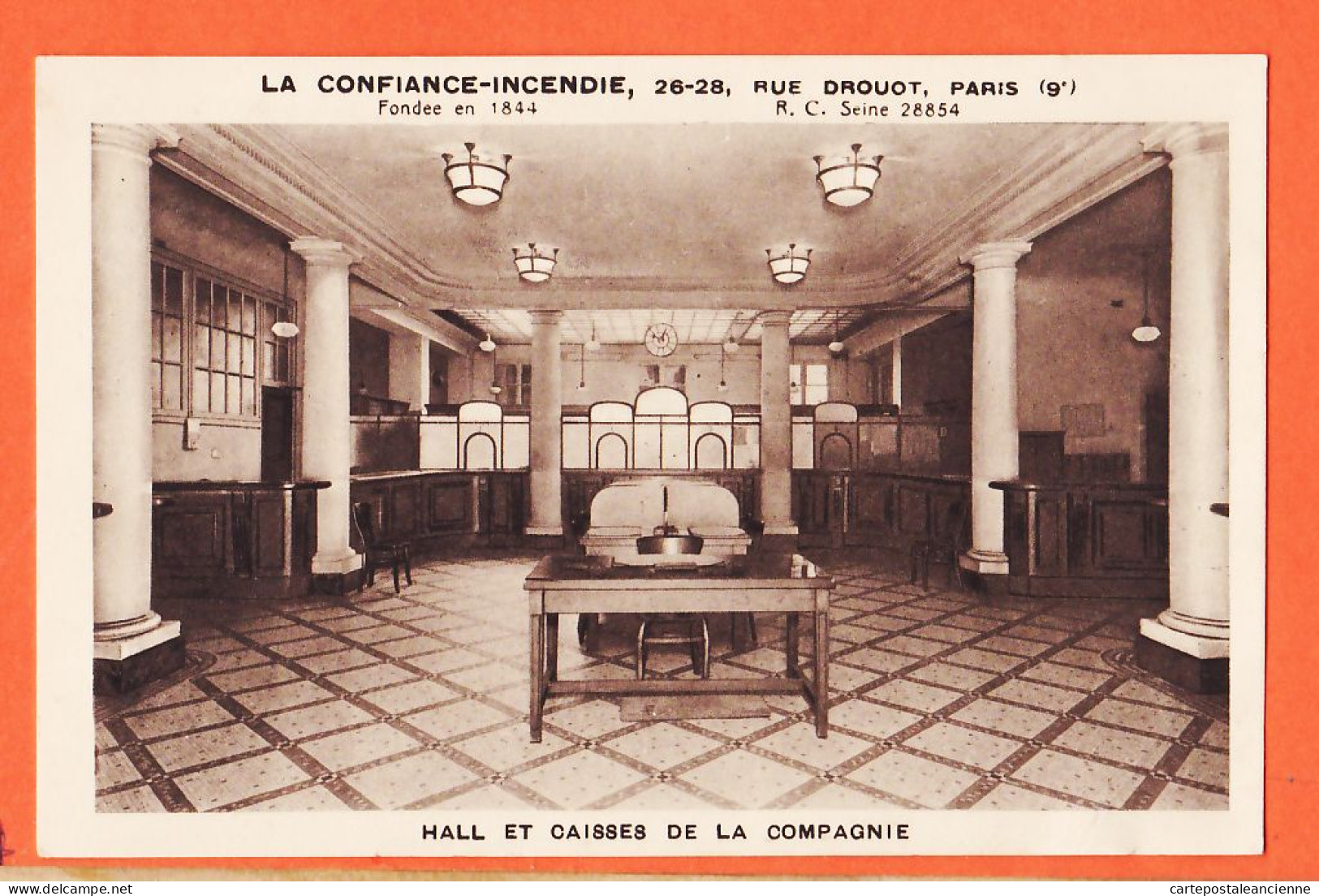 35699 / PARIS IX Assurances LA CONFIANCE-INCENDIE Hall Et Caisses Compagnie 26 Rue DROUOT Cpub 1930s Carte Publicité - Arrondissement: 09