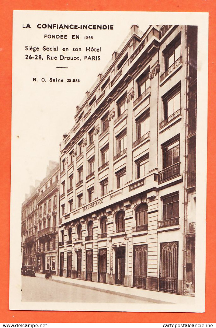 35702 / PARIS IX Assurances LA CONFIANCE-INCENDIE Façade 26-28 Rue DROUOT Cpub 1930s Carte Publicité - Distretto: 09