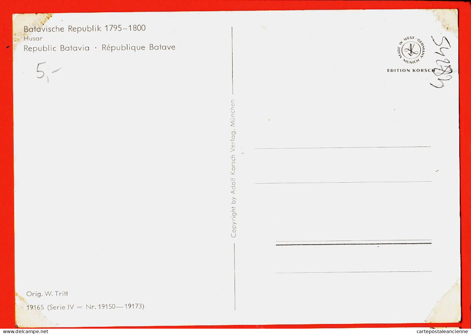 35917 / HUSSARD Netherlands Batavische Republik 1795-1800 Republic Batavia République Batave  TRITT 19165 Serie IV  - Uniformes