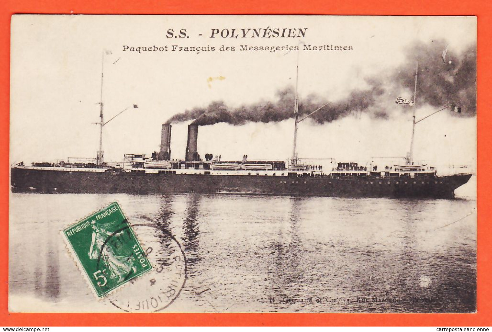 35757 / Rare S.S POLYNESIEN Paquebot Français Messageries Maritimes Marseille 104-1914 à Yvonne HEME PTT Saint-Claude - Passagiersschepen