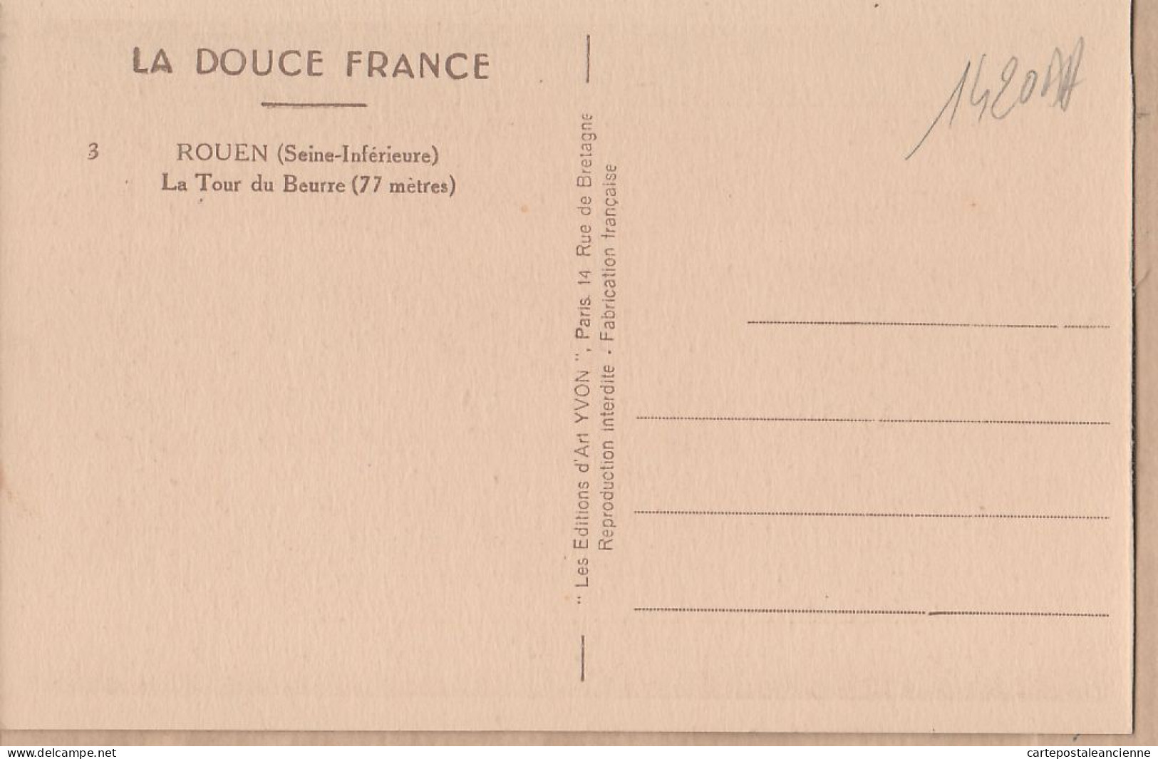 35649 / ROUEN 76-Seine Inférieure Maritime La Tour Du BEURRE Hauteur 77 Mètres 1920s DOUCE FRANCE YVON N° 3 - Rouen