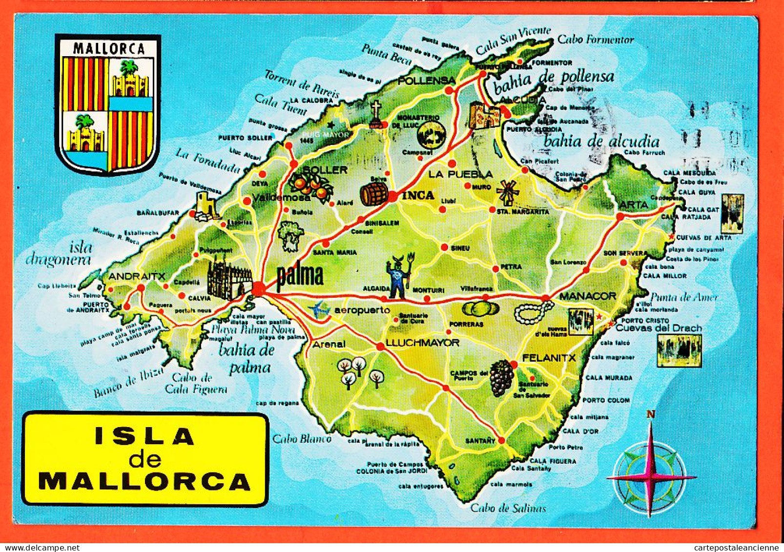 35746 / Isla De MALLORCA Baleares Mapa Geográfico Carte Géographique Contour Ile MAJORQUE Foto PLANAS 1975s  - Mallorca