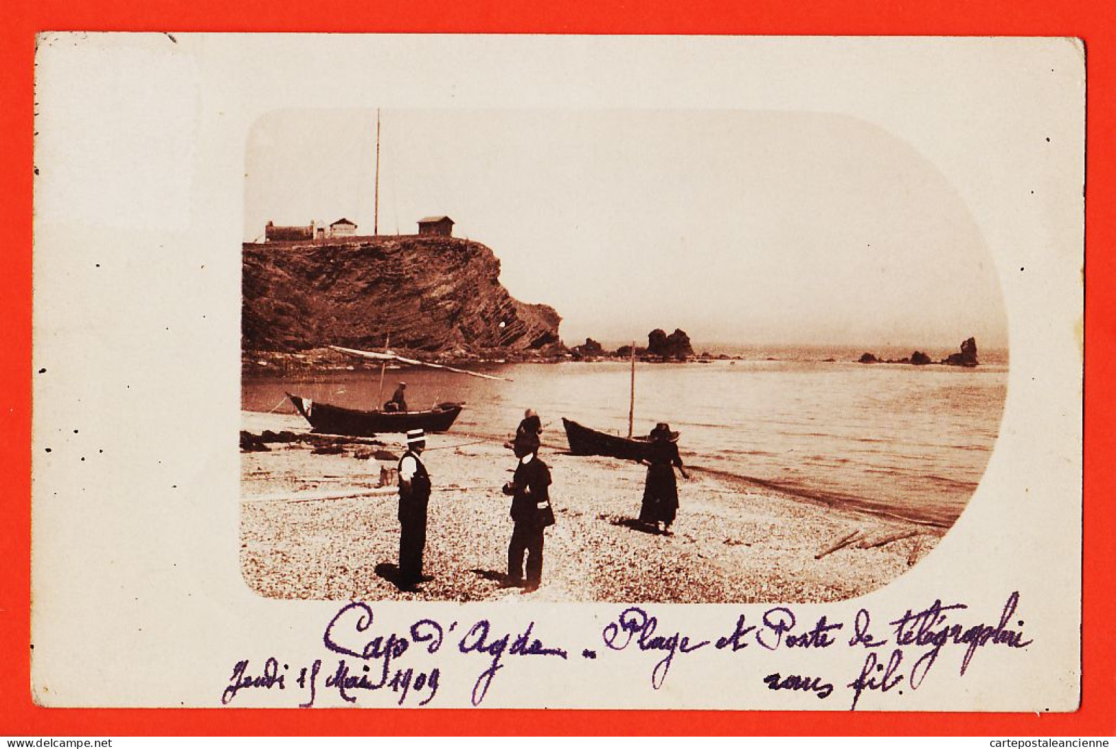 35821 / Rare Carte-Photo CAP D' AGDE (34) Plage Poste TELEGRAPHIE Sans FIL 1909 à Pierre GELY Châlet Février Palavas - Agde