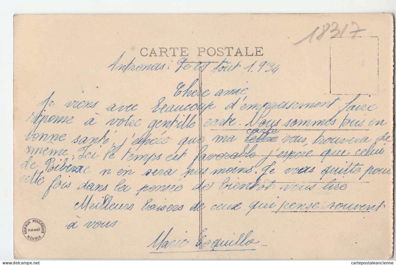 35547 / Peu Commun Indochine SAIGON Perspective Boulevard BONNARD 29.08.1934 Cliché Bleuté Collection S.C.G.M N°58 - Vietnam