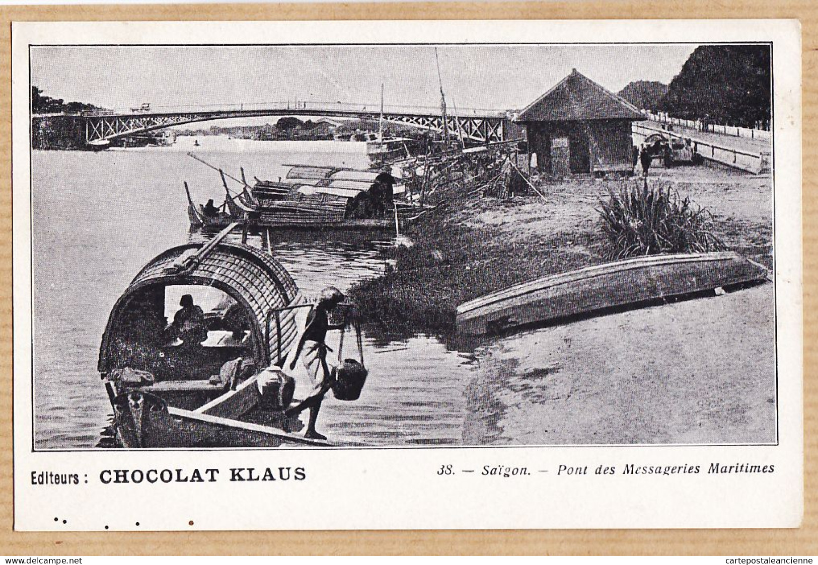 35549 / SAÏGON Pont Des MESSAGERIES MARITIMES 1910s Cppub Chocolat KLAUS  Le LOCLE MORTEAU Vietnam Indochine Cochinchine - Viêt-Nam