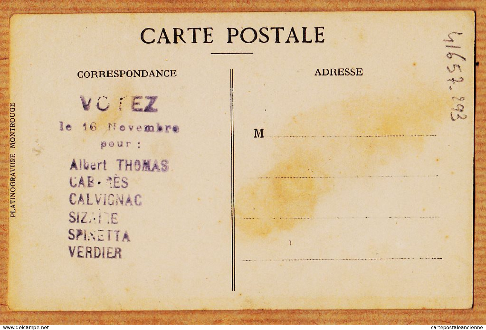 35738 / Socialisme TARN Election Député 16-11-1919 VOTEZ Albert THOMAS CABARES CALVIGNAC SIZAIRE SPINETTA VERDIER - Autres & Non Classés