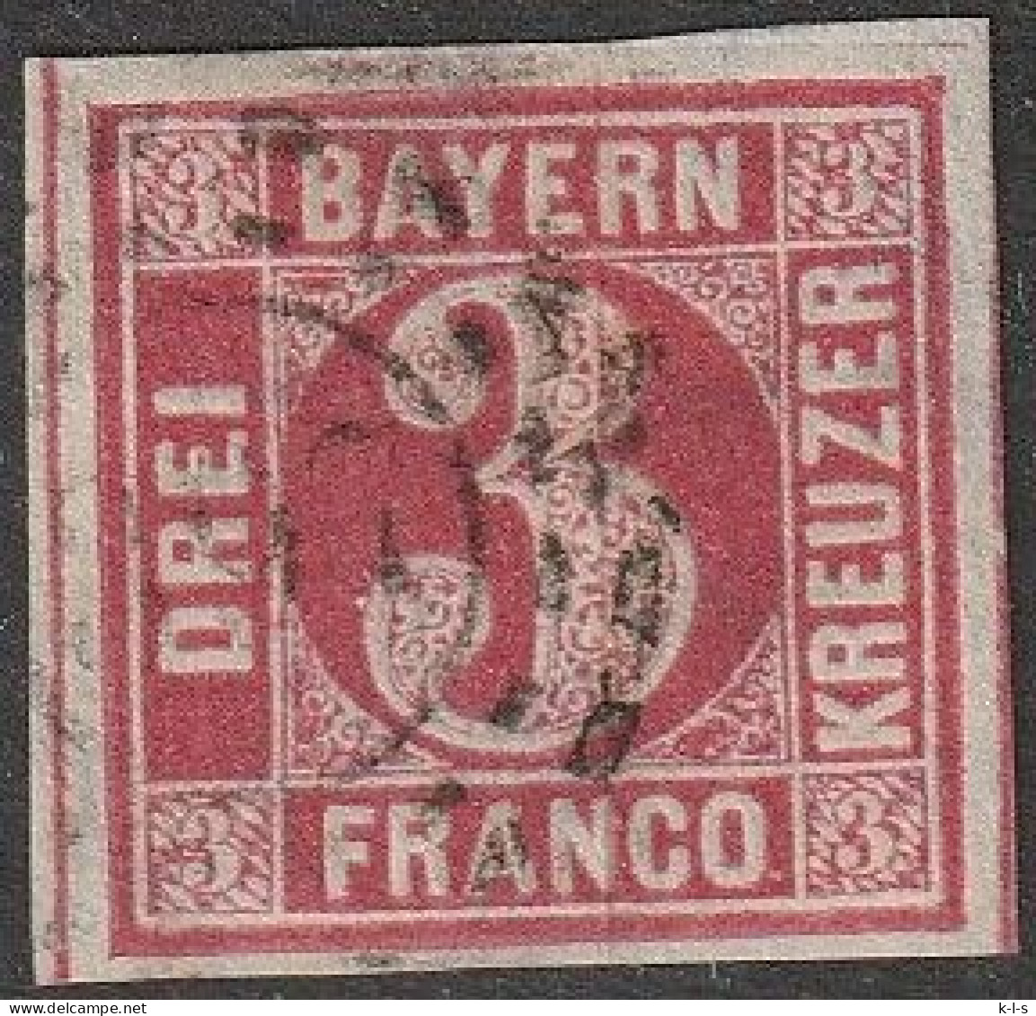 Altd.- Bayern: 1850, Mi. Nr. 9, Freimarke: 3 Kr. Wertziffer Im Unterbrochenen Kreis.  Offener Mühlradstpl. - Used
