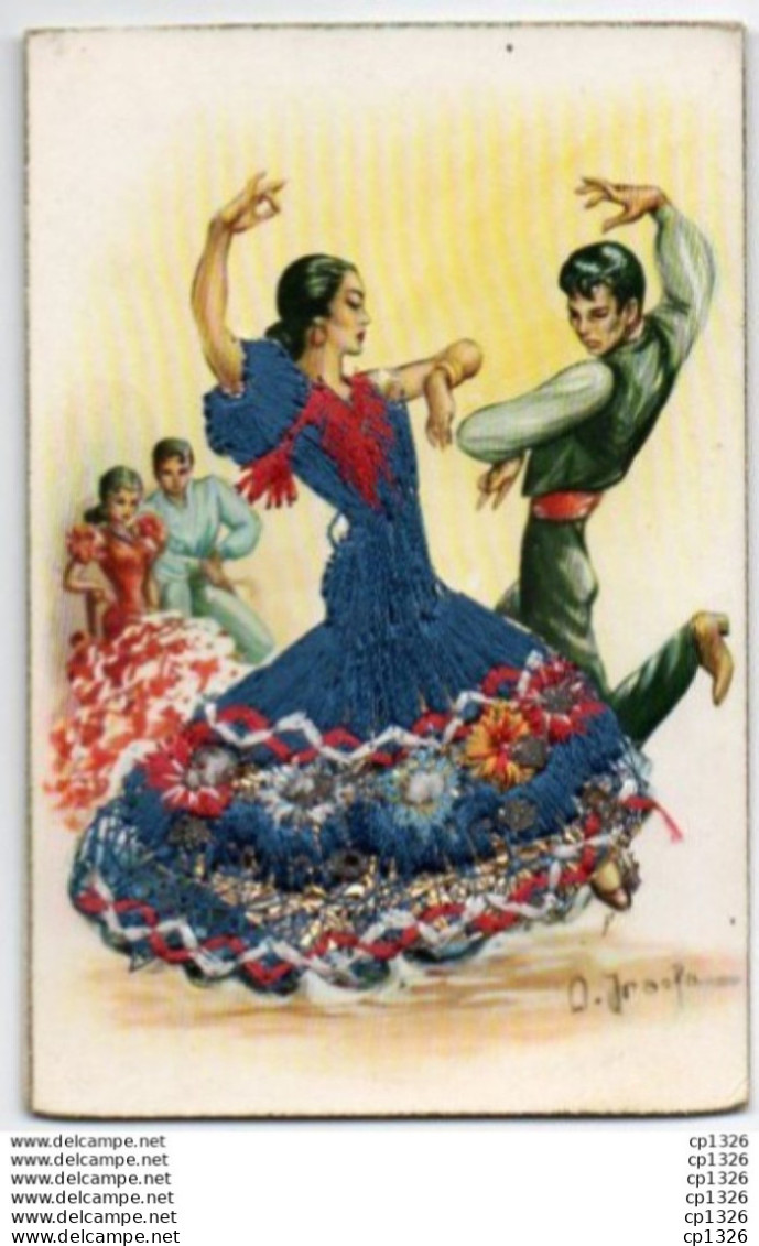 3V4Ch   Cp Brodée Fil Espagne Danseurs De Flamenco - Brodées