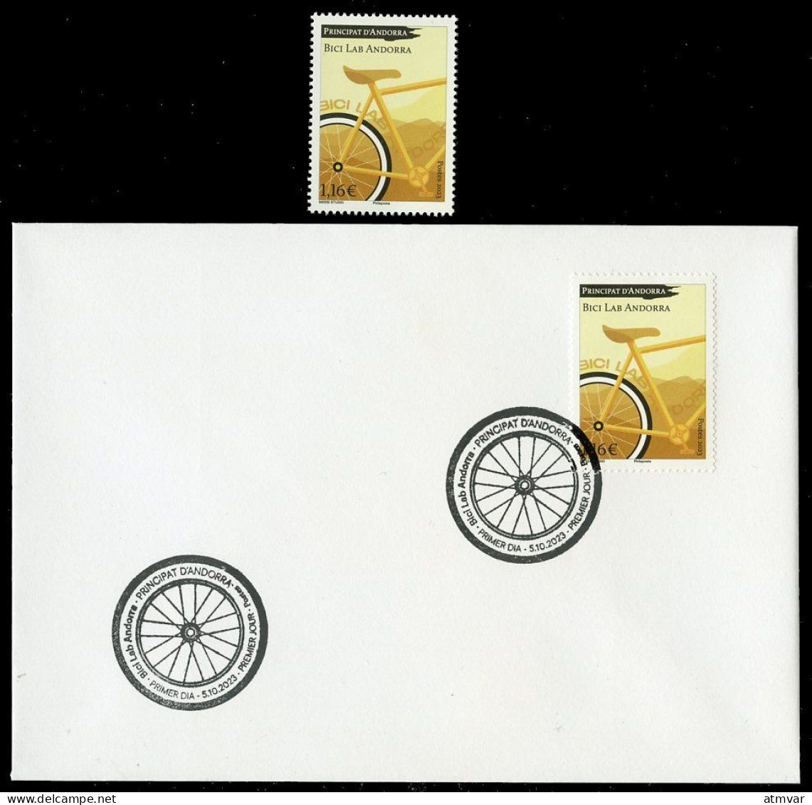 ANDORRA Postes (2023) Bici Lab Andorra, Bicicleta, Bicyclette, Bicycle, Fahrrad, Fiets - First Day Cover + Stamp - Collections