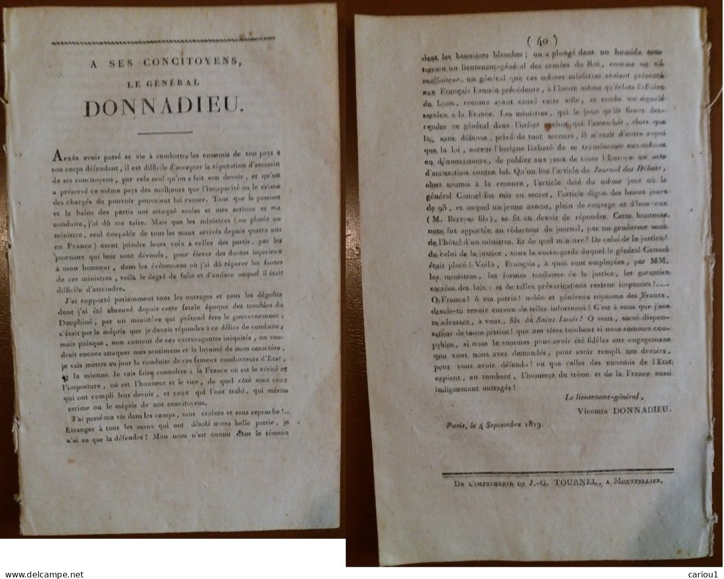 C1 DIDIER CONSPIRATION GRENOBLE General DONNADIEU A Ses Concitoyens 1819  Port Compris France - 1801-1900