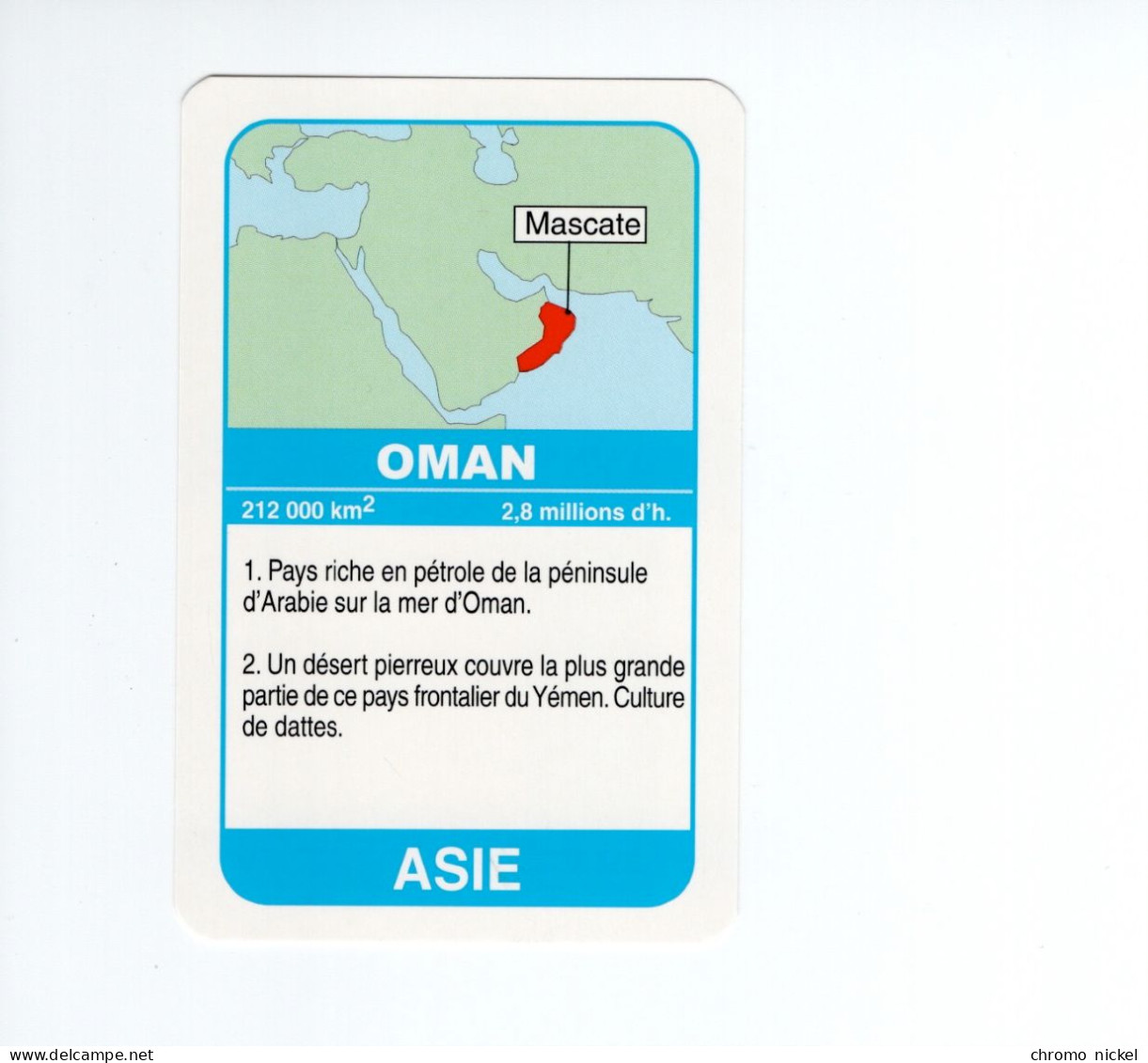 Chromo/carte Plastifiée Moderne OMAN Mascate Asie Asia Drapeau Flag Plan Map 90 X 58 Mm RRR TB - Sonstige & Ohne Zuordnung