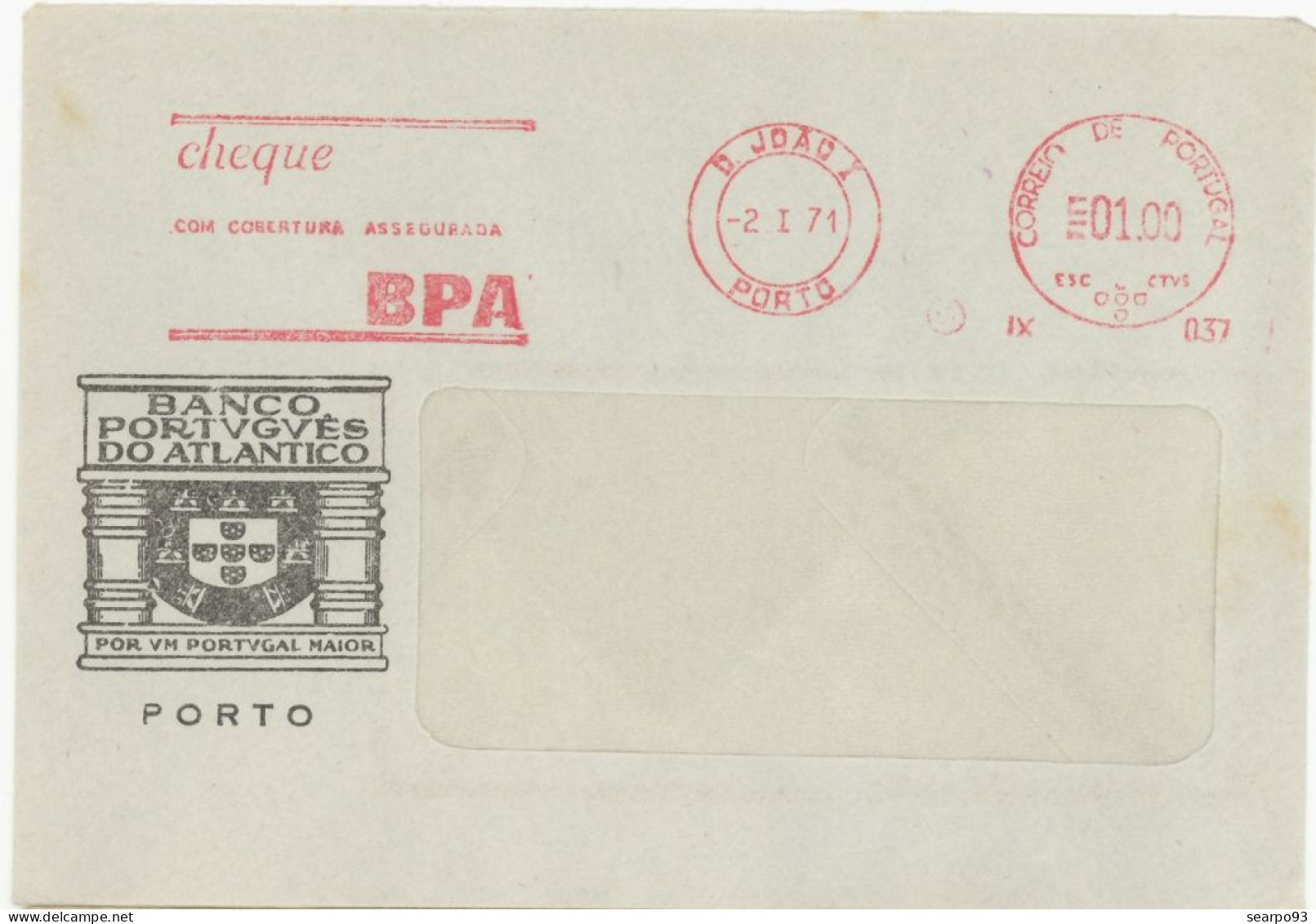 PORTUGAL. METER SLOGAN. BANCO PORTUGUES DO ATLANTICO. BPA. BANK. PORTO. 1971 - Postmark Collection