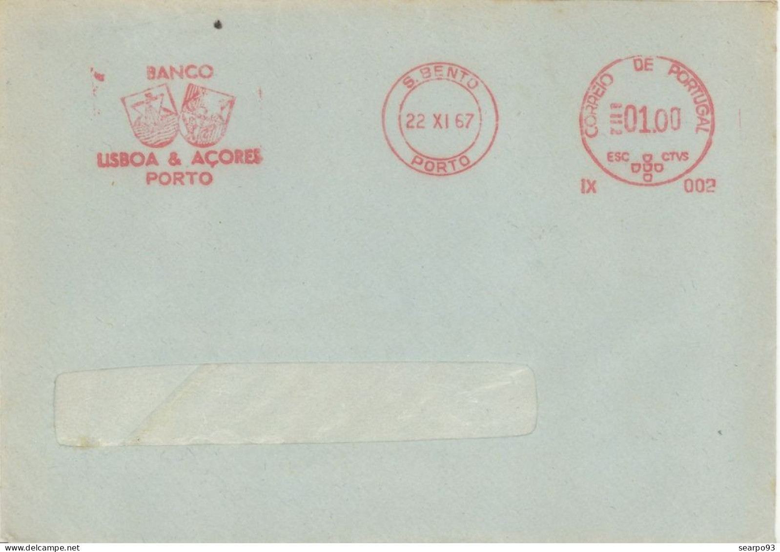 PORTUGAL. METER SLOGAN. BANCO LISBOA & AÇORES. BANK. PORTO. 1967 - Marcophilie