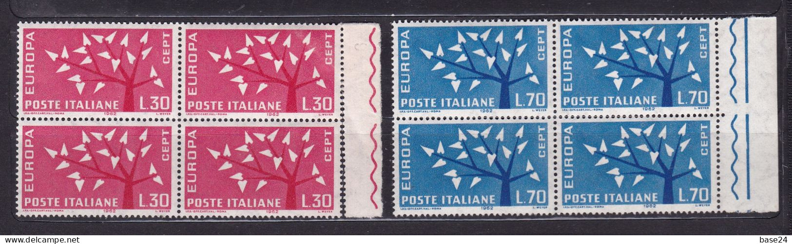 1962 Italia Italy Repubblica EUROPA CEPT EUROPE 4 Serie Di 2 Valori In Quartina MNH** Block 4 ALBERO TREE - 1962