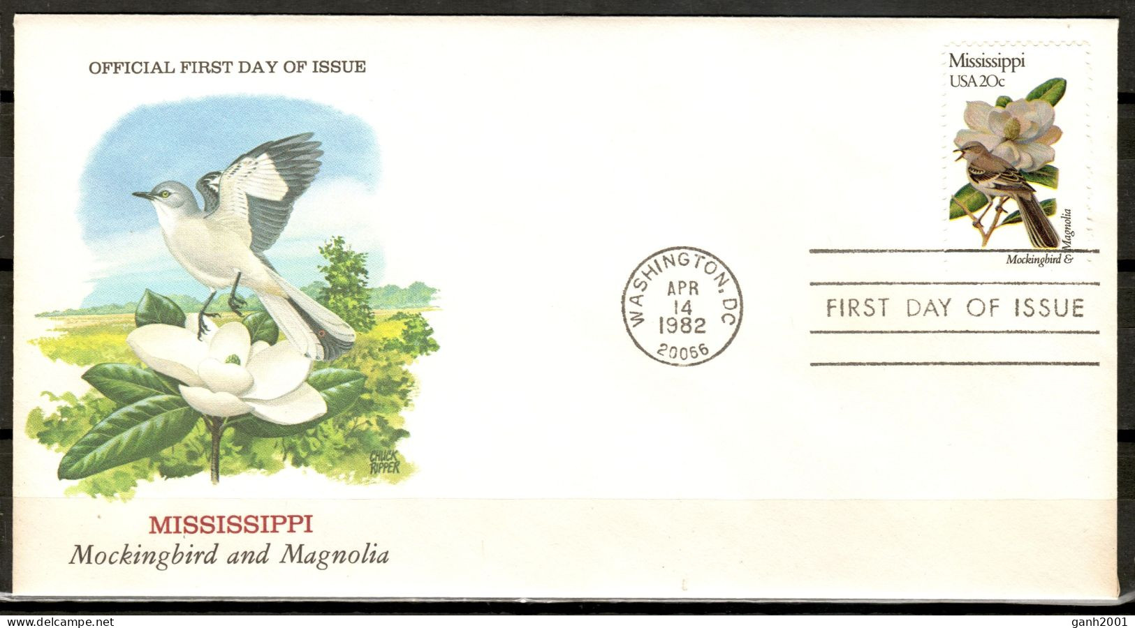 USA 1982 Estados Unidos / Official First Day Of Issue Birds Flowers Mississipi FDC Aves Flores Blumen Vögel / Lc24 75-25 - Sonstige & Ohne Zuordnung