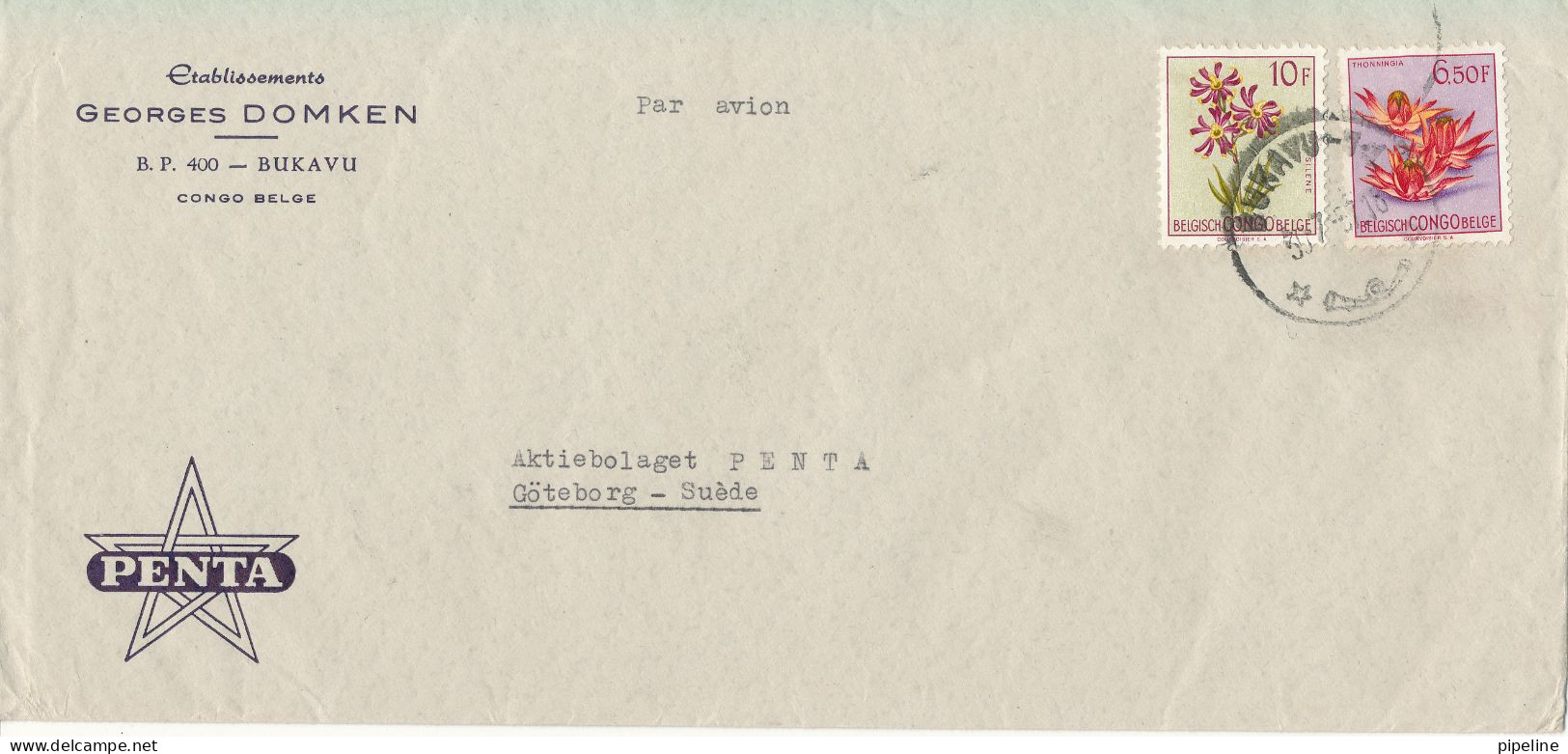 Belgian Congo Cover Sent To Sweden 30-7-1957 FLOWERS - Briefe U. Dokumente