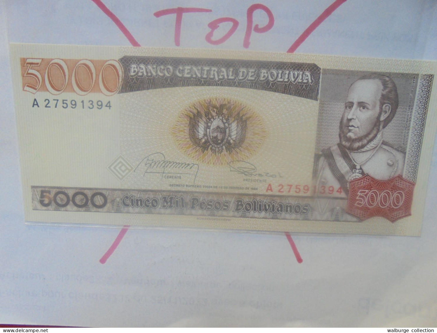 BOLIVIE 5000 PESOS BOLIVIANOS 1984 Neuf (B.33) - Bolivië