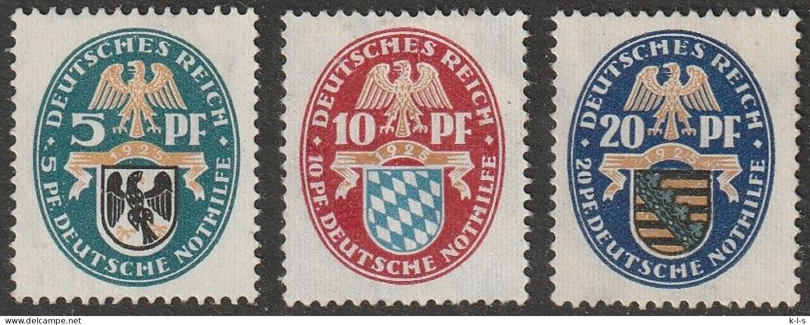 Deut. Reich: 1925, Mi. Nr. 375-77, Deutsche Nothilfe: Landeswappen (I),  */MH - Neufs