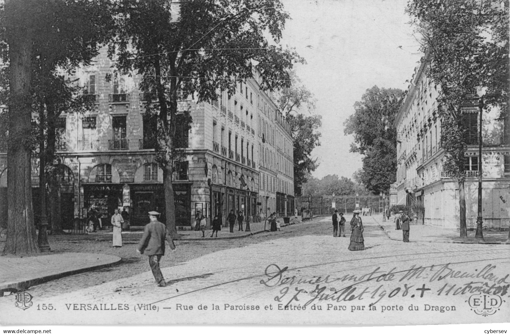 VERSAILLES - Rue De La Paroisse Et Entrée Du Parc Par La Porte Du Dragon - Animé - Versailles