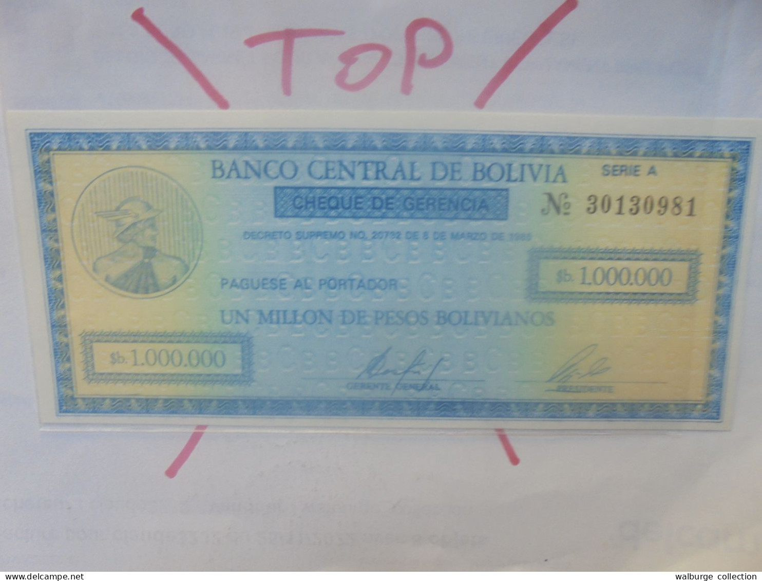 BOLIVIE (BANCO CENTRAL) 1000.000 PESOS 1985 Neuf (B.33) - Bolivie