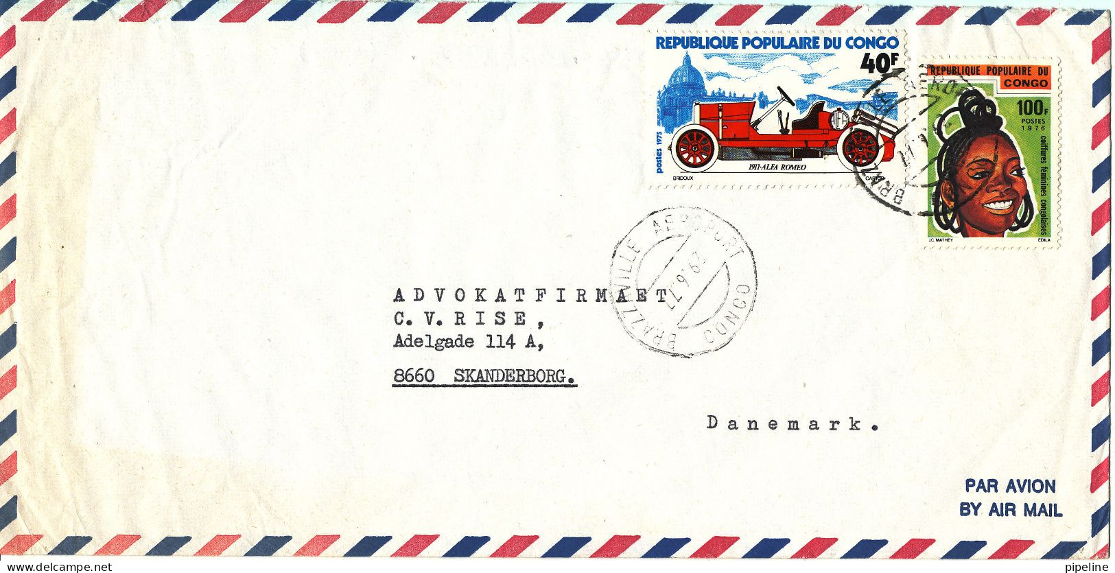 Congo Brazzaville Air Mail Cover Sent To Denmark 29-6-1977 - Used