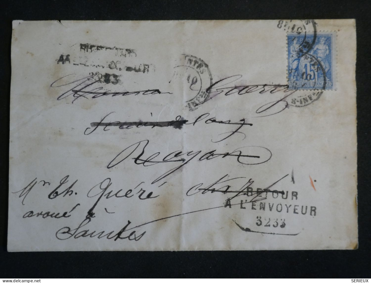 DP3  FRANCE  LETTRE    1879 SAINTES + SAGE  +INCONNU ET RETOUR  +AFF. INTERESSANT++ - 1877-1920: Période Semi Moderne