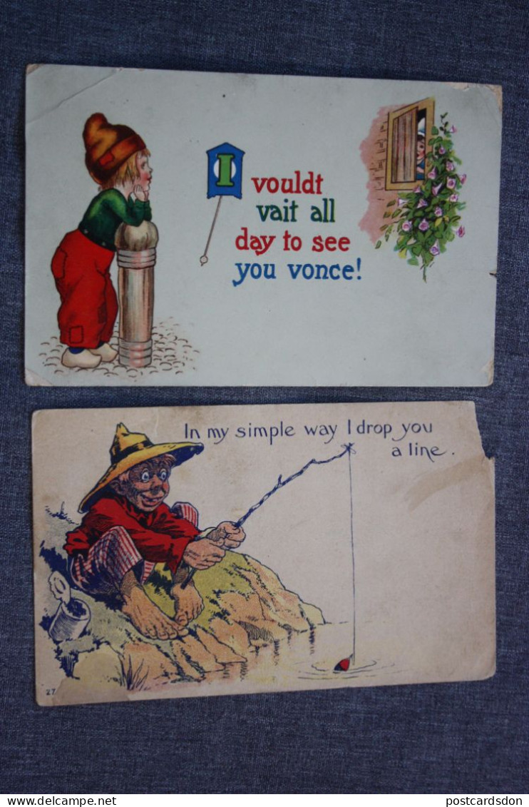 HUMOUR, COMICS - Old Postcard 1920s - Usa Edition - - 2 PCs Lot - Fishing - Humour