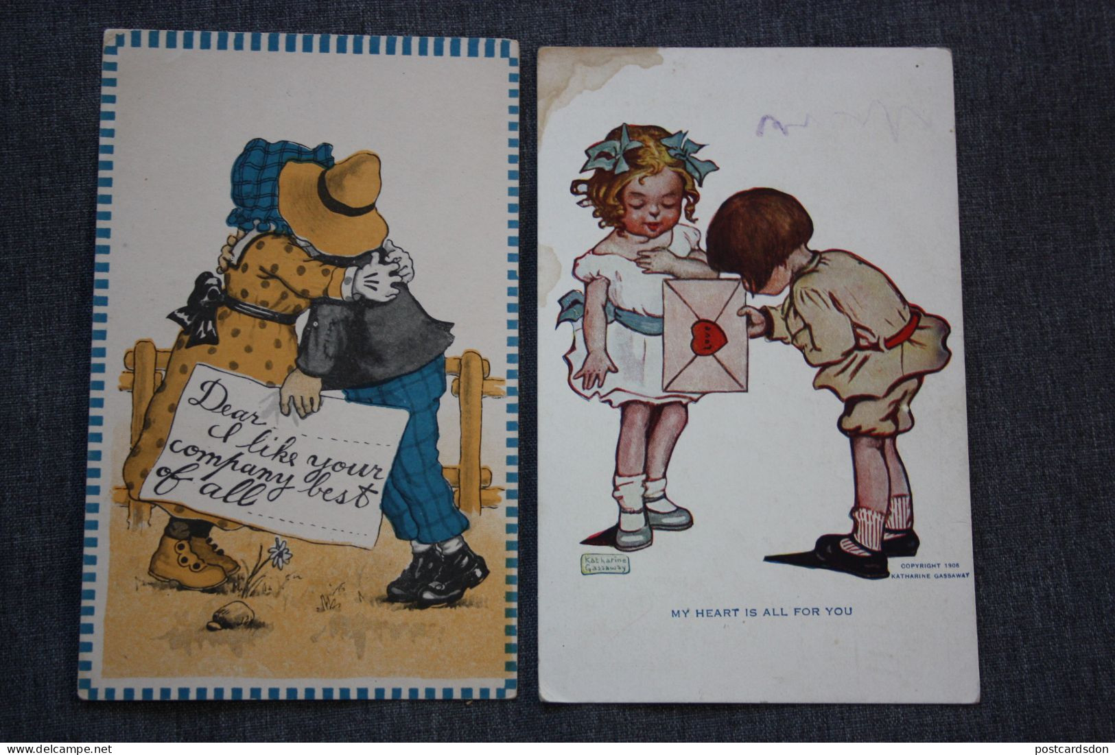 HUMOUR, COMICS - Old Postcard 1920s - Usa Edition - - 2 PCs Lot - Katharine Gassaway Artist Signed Image 'Introduction' - Humour