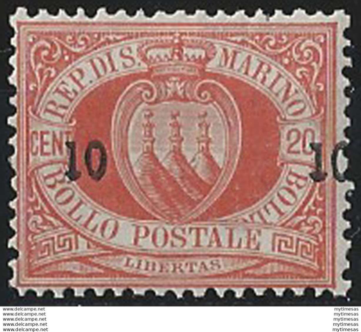1892 San Marino Stemma 10c. Small Su 20c. MNH Sassone N. 11 - Sonstige & Ohne Zuordnung
