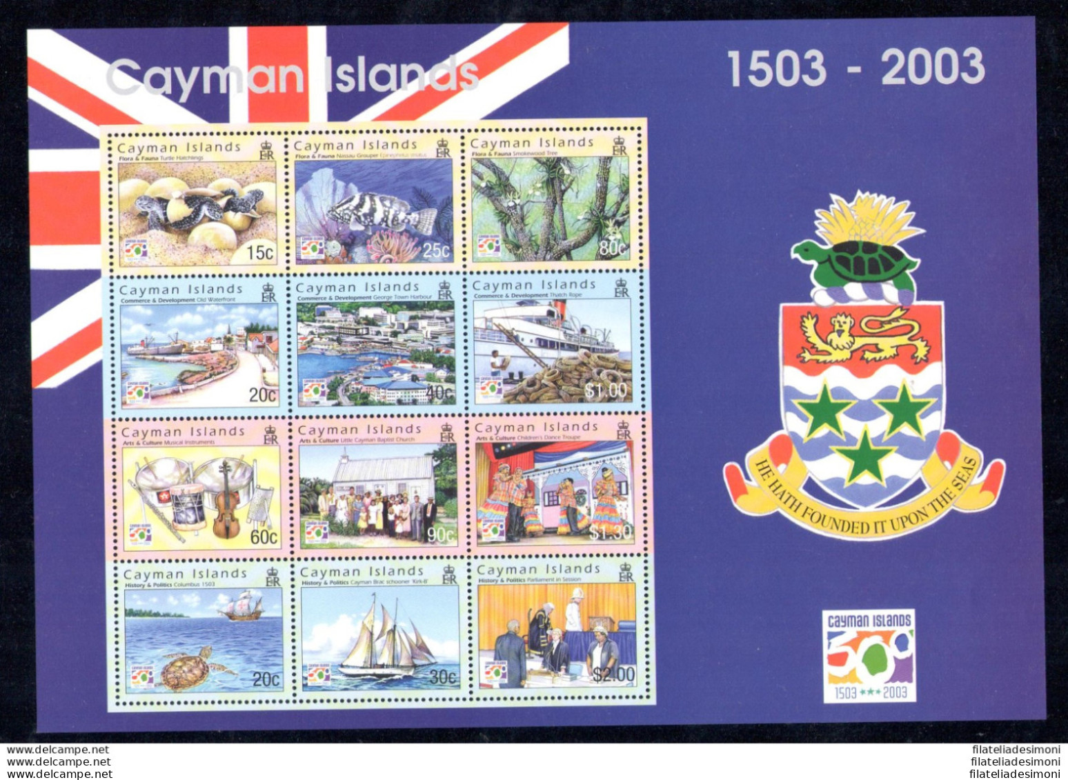 2003 CAYMAN ISLANDS, Yvert Et Tellier N. 39 - 500 Anniversario Scoperta Isole Cayman - 1 Foglietto - MNH** - Other & Unclassified