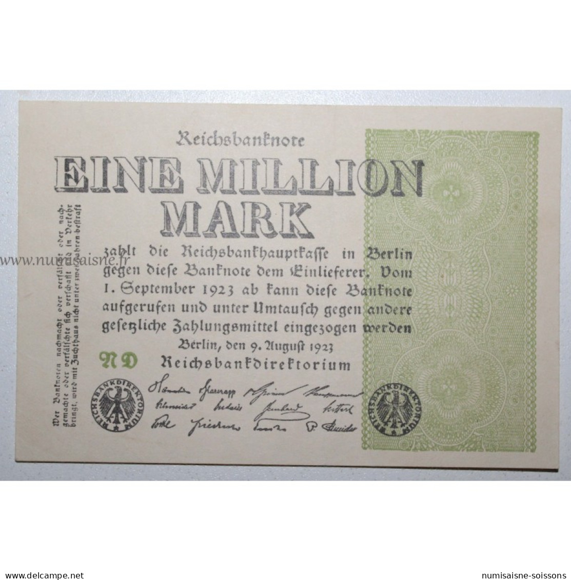 ALLEMAGNE - PICK 102 B - 1 MILLION MARK - 09/08/1923 - SUP - 1 Miljoen Mark