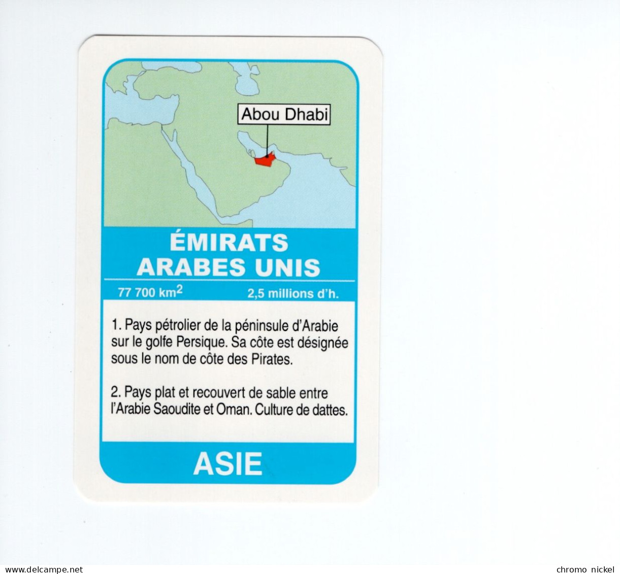 Chromo/carte Plastifiée Moderne Emirat Arabes Unis Abou Dhabi Asie Asia Drapeau Flag Plan Map 90 X 58 Mm RRR TB - Sonstige & Ohne Zuordnung