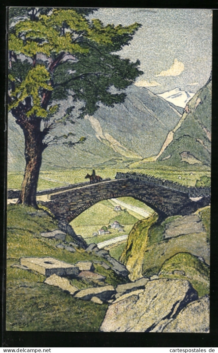 Künstler-AK Carl Moos: Ponte Nel Ticino Settentrionale, Brücke  - Moos, Carl