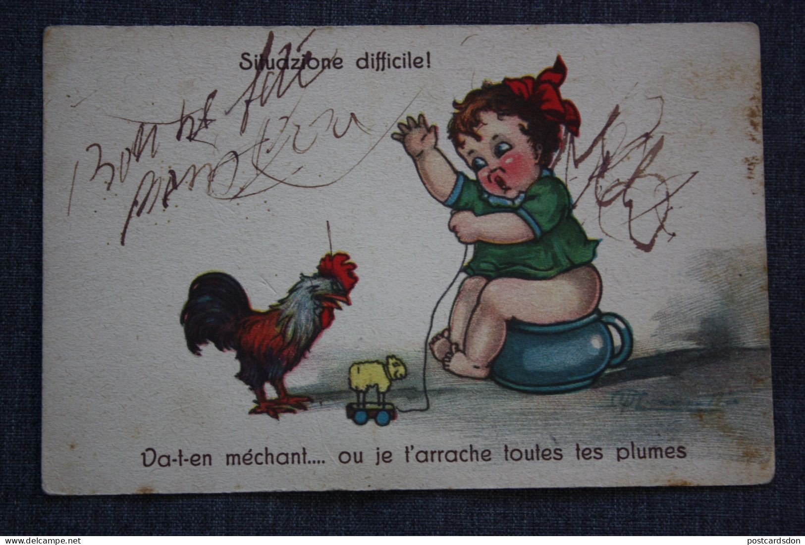 HUMOUR, COMICS - Old Italian Postcard 1920s - SITUAZIONE DIFFICILE / Coq Rooster - Humour