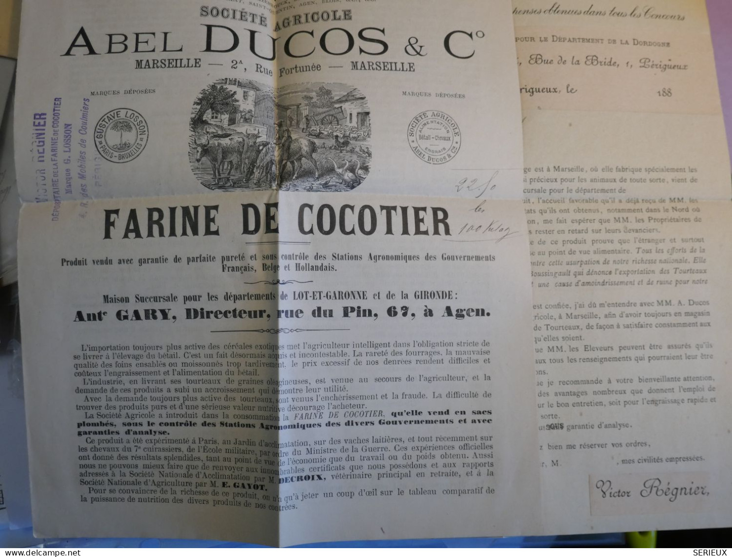 DP3  FRANCE  LETTRE RR  1885 PERIGUEUX   +SAGE + PUBLICITé  FARINE + AFF. INTERESSANT++ - 1877-1920: Période Semi Moderne