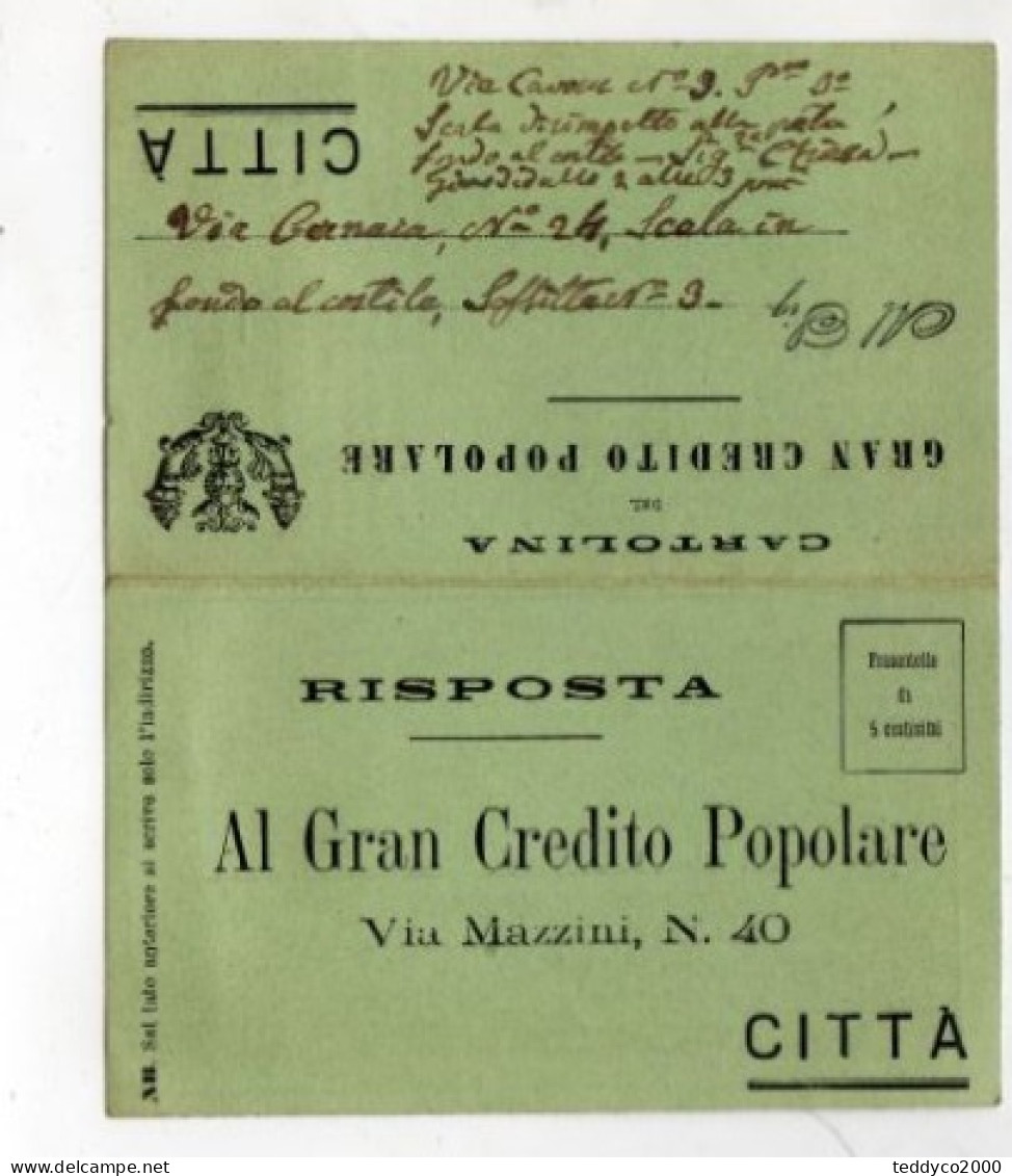 ITALIA GRAN CREDITO POPOLARE  TORINO 1910 Circa - Autres & Non Classés