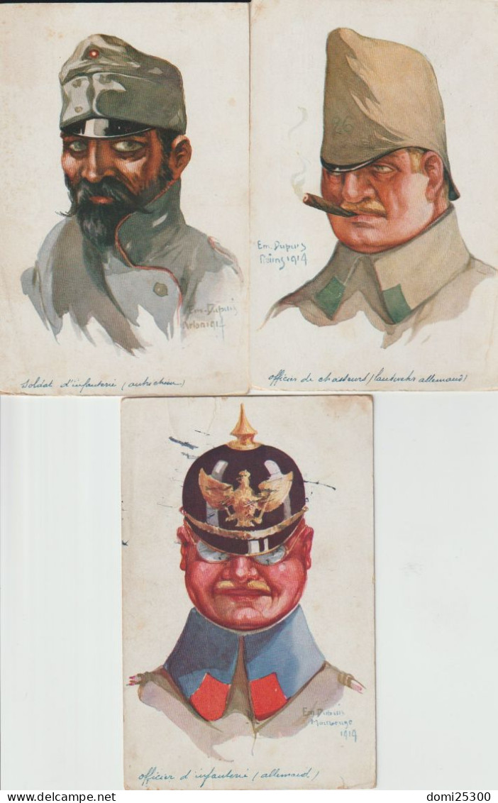 MILITAIRE – 1914/1918 - Illustrateur Emile Dupuis, "leurs Caboches" Guerre 1914 - 1918. Lot De 11 Cartes - Oorlog 1914-18